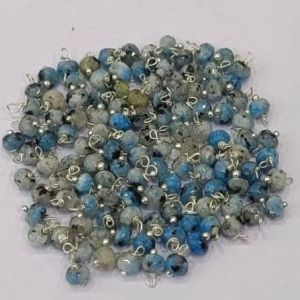 Agate Rondelle Loreals, 4x2mm, Silver Finish, (Blue with Black Patches), Pack Of 50 Pcs