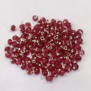 Agate Rondelle Loreals, 4x2mm, Silver Finish, (Ruby), Pack Of 50 Pcs