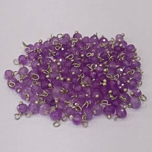 Agate Rondelle Loreals, 4x2mm, Silver Finish, (Purple), Pack Of 50 Pcs