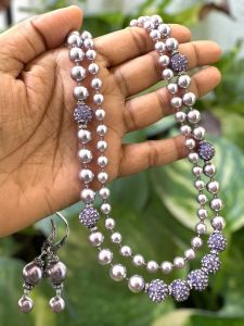 Swarovski Replica Pearl Necklace with Rhinestone spacers with matching Earrings