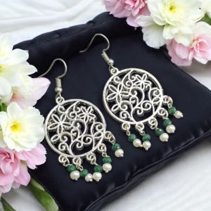 Pearl with Crystal Earrings, Silver Finish 