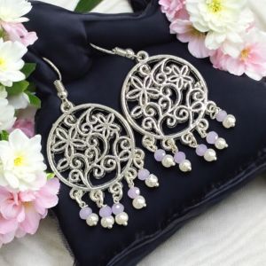 Pearl with Crystal Earrings, Silver Finish 