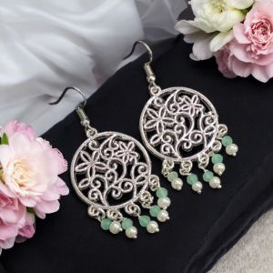 Pearl with Crystal Earrings, Silver Finish 
