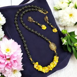 Lava beads with mother of pearl chips Necklace