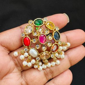 Matt finish Stone Pendants with Pearls, Navratna