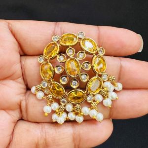 Matt finish Stone Pendants with Pearls, Citrine Yellow