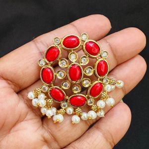 Matt finish Stone Pendants with Pearls, Coral Red
