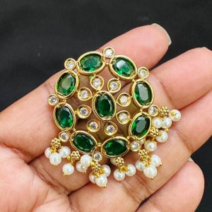 Matt finish Stone Pendants with Pearls, Emerald Green