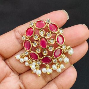 Matt finish Stone Pendants with Pearls,Ruby Pink