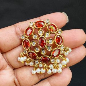 Matt finish Stone Pendants with Pearls,Citrine Orange