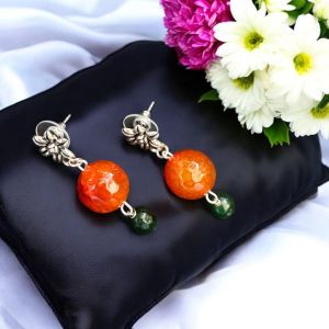 Onyx and Agate Earrings, Silver Finish 