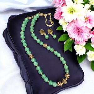 Agate Necklace with Antique gold spacers,Green