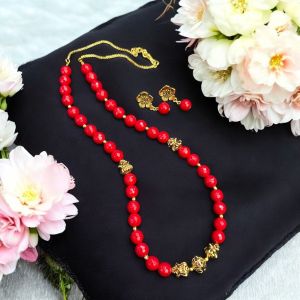 Agate Necklace with Antique gold spacers,Red
