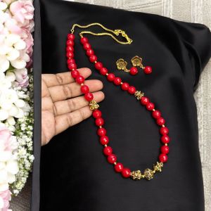 Agate Necklace with Antique gold spacers,Red