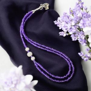 Lavender Agates with zircon balls Necklace 