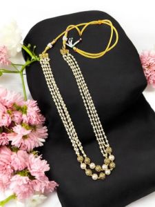Pearl chain with Antique gold beads with adjustable back rope Necklace