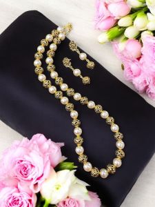 Swarovski replica pearls with antique gold beads Necklace