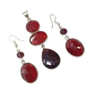 Gemstone Pendant with Matching Earrings, Blood Red