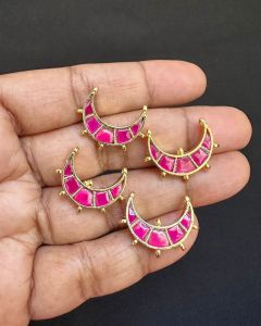 Jadau Moon Pendant, Pink 