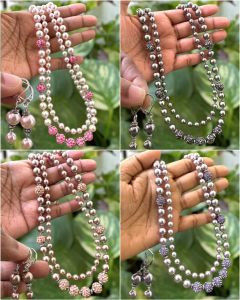 Swarovski Replica Pearl Necklace with Rhinestone spacers with matching Earrings,Pack of 3