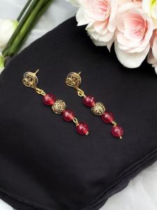 Agate and Metal Beads Earrings,Gold Finish