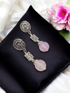 Agate Earrings,Silver Finish