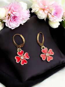 Flower Charm Earrings,Gold Finish