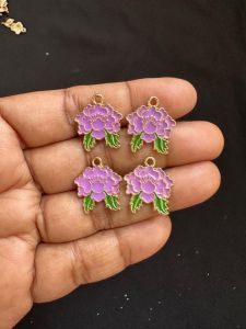 Metal Enamel Charms,Flower,Purple, Gold Finishing,Pack Of 4 Pieces