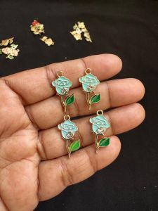 Metal Enamel Charms,Rose,Sky Blue,Gold Finishing, Pack Of 4 Pieces