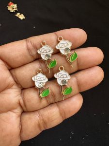 Metal Enamel Charms,Rose,White,Gold Finishing,Pack Of 4 Pieces