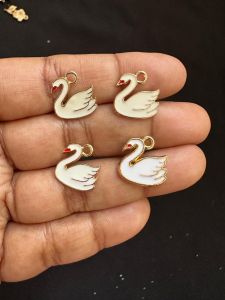 Metal Enamel Charms,Swan,White,Gold Finishing, Pack Of 4 Pieces