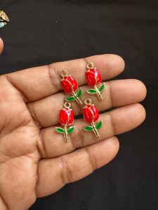 Metal Enamel Charms,Tulip,Red, Gold Finidhing,Pack Of 4 Pieces