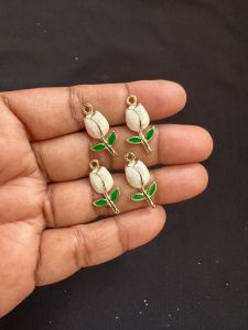 Metal Enamel Charms,Tulip,White,Gold Finishing, Pack Of 4 Pieces