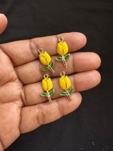 Metal Enamel Charms,Tulip,Yellow,Gold Finishing, Pack Of 4 Pieces