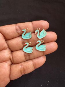 Metal Enamel Charms,Swan,Sky Blue,Gold finishing, Pack Of 4 Pieces