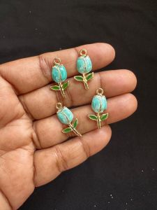 Metal Enamel Charms,Tulip,Sky Blue,Gold Finishing, Pack Of 4 Pieces