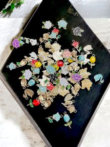 Metal Enamel charms for Bracelets, Assorted, Gold finish, Pack of 64 pieces