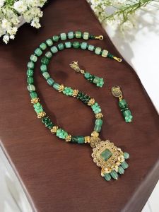 Victorian pendant with natural Agate beads with Earrings,Sea Green