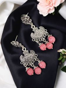 Pinkish peach agate earring,Silver Finish