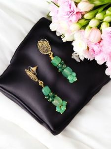 Green agate earring,Gold Finish