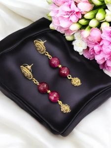 Pinkish Maroon agate earring,Gold Finish