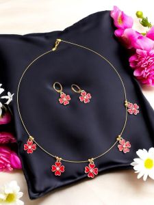 Invisible necklace Gold with Flower Charms