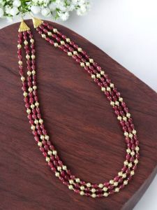 3 Layer Quartz Beads Necklace with Adjustable Back Rope 