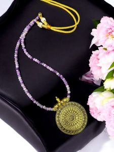 Simple Agate necklace with Antique gold pendant,Lavender