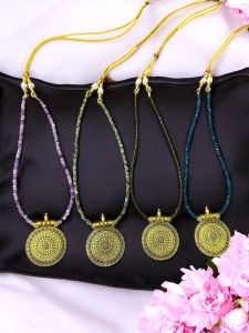 Simple Agate necklace with Antique gold pendant,Assorted,Pack of 4