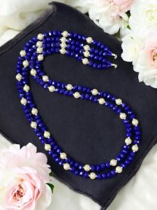 2 Layers Crystal Necklaces with Pearls : Royal Blue 