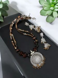 Onyx necklace with oxidised silver pendant