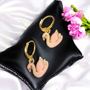 Charm Earrings,Gold Finish ,Swan