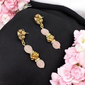 Antique Gold Earrings , Baby Pink