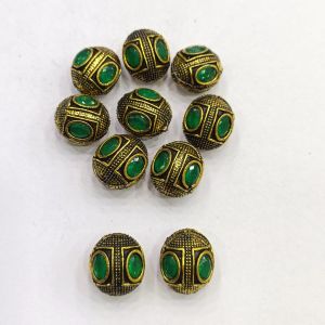 Victorian Connector,Green,Antique Gold Finish, Sold By 5 PCS
